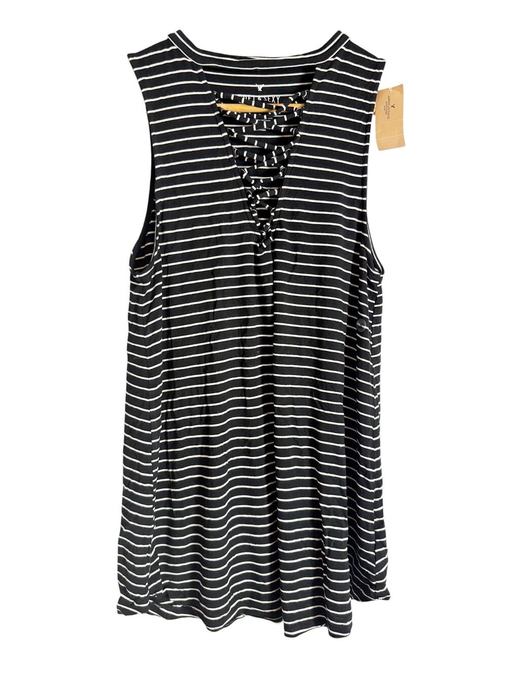 American Eagle Soft & Sexy Black White Striped Lace Up Sleeveless Tank Top Small